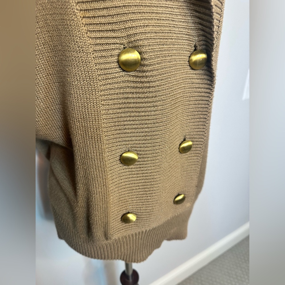 Sz S Vintage Collections Internationale Tan Sweater Gold buttons double breasted - Picture 2 of 5